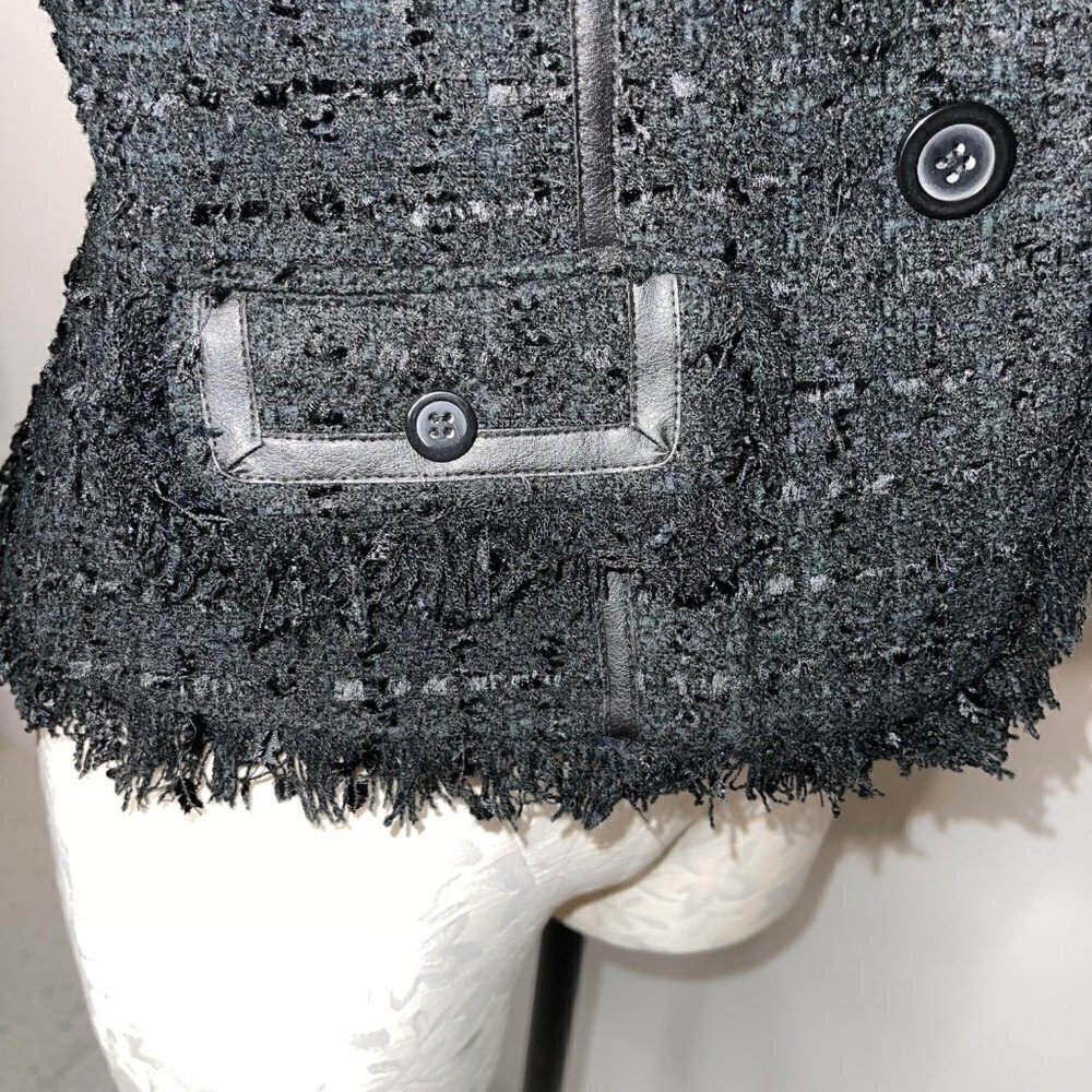 Cache Womens Blazer Black Size 2 Vintage Textured Lined Acrylic Blend Fringe - Picture 9 of 16